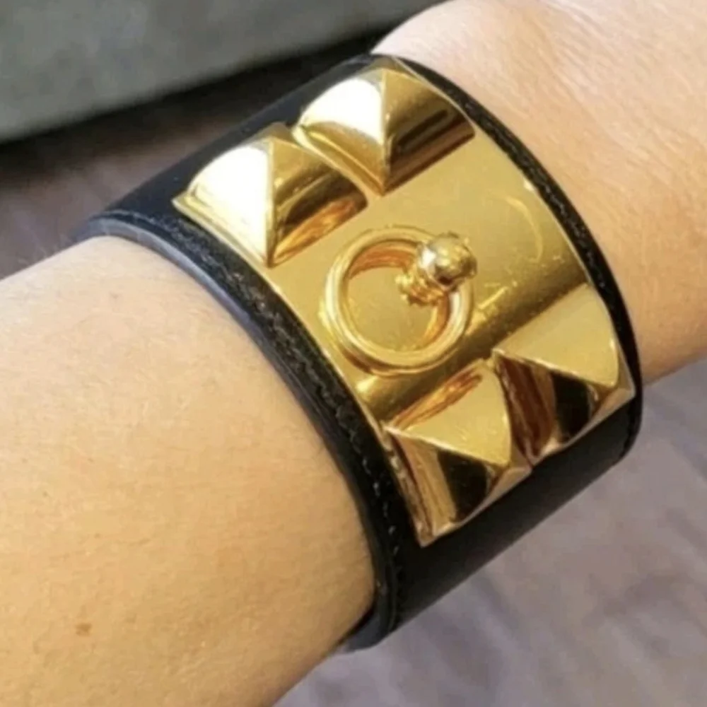 Hermés Collier de Chien Yellow Gold Plated Studded Leather Adjustable Bracelet - Picture 9 of 15